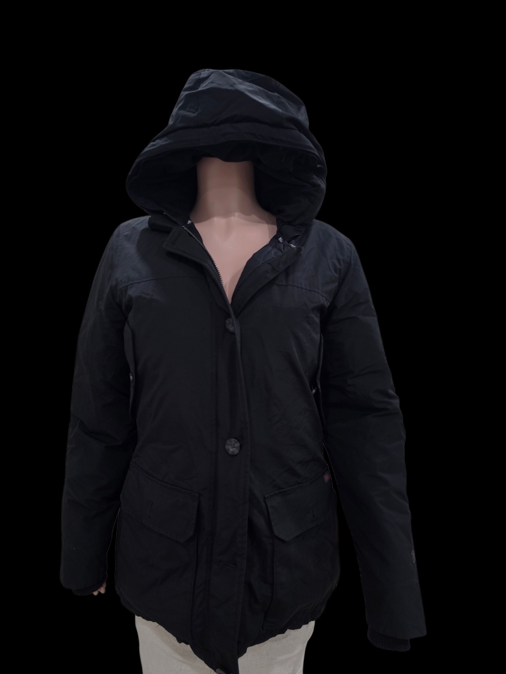Woolrich Women’s Black Hooded Parka Coat Size L Zipper Needs Repair